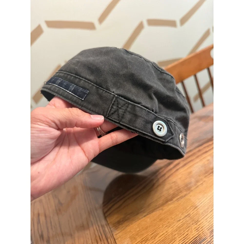 Target Cadet Hat Womens OS Black Distressed Military Cap Button Detail RN17730